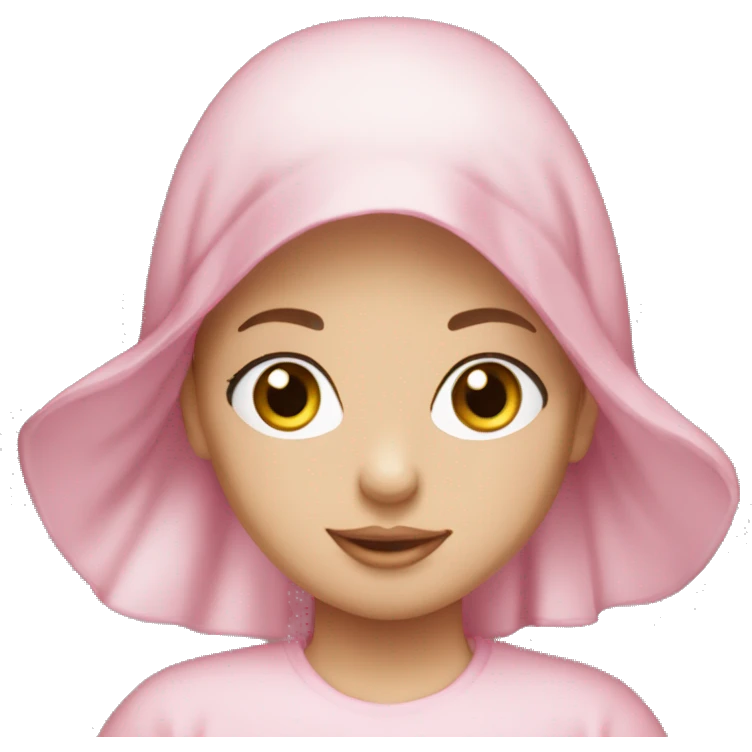 Caucasian girl long eyelashes with pink satin bonnet emoji