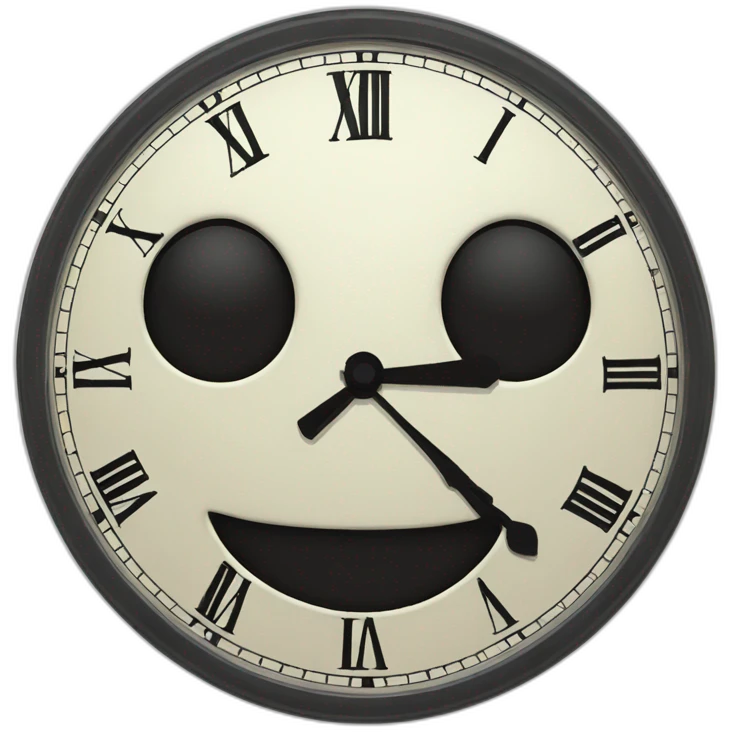 distorted clock, creepy looking, simple emoji