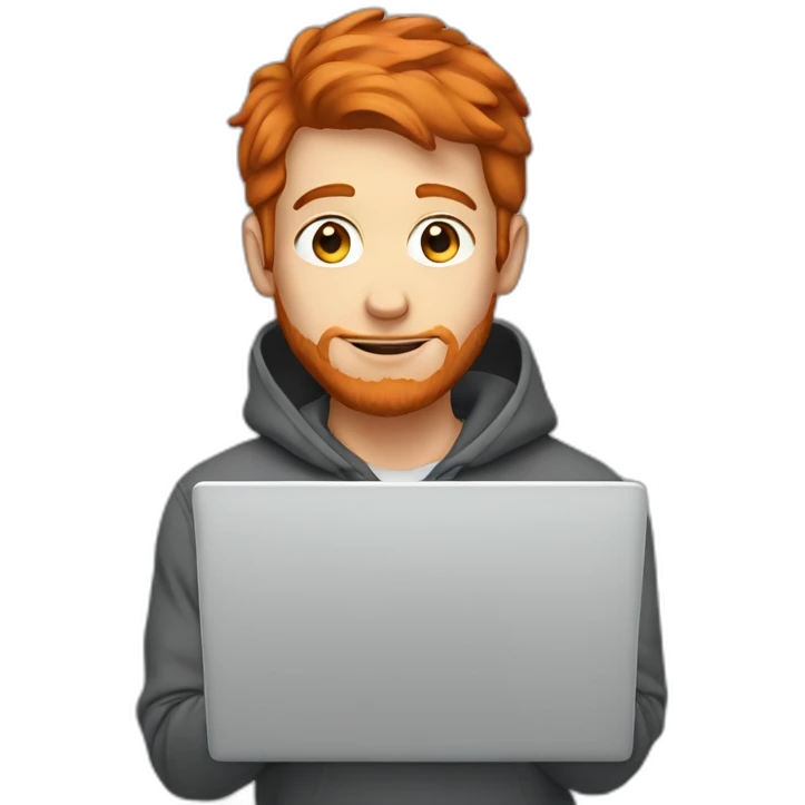 Redhead man wearing hoodie working on laptop emoji