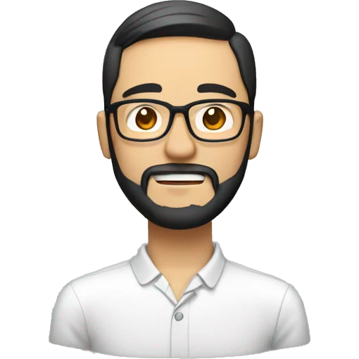 man with eyeglass with beard and a bit with chee. around 30s, asian emoji