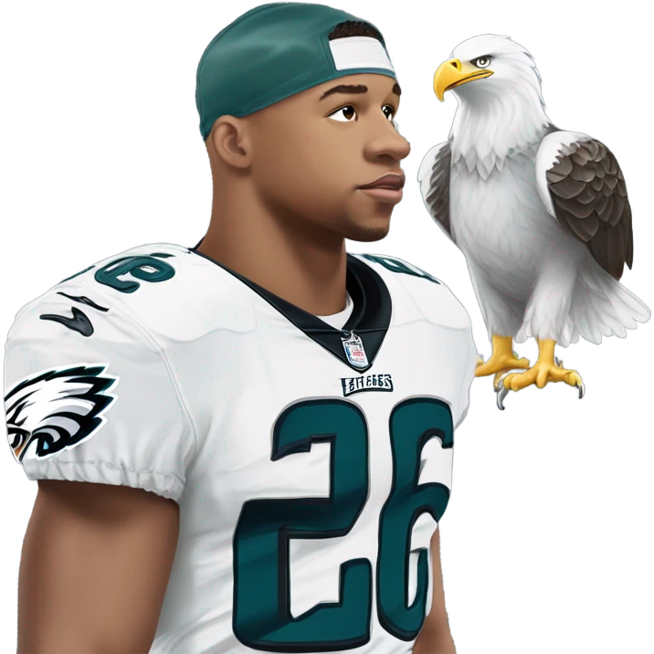 Philadelphia Eagles running back Saquon Barkley number 26 with bald eagle wings emoji