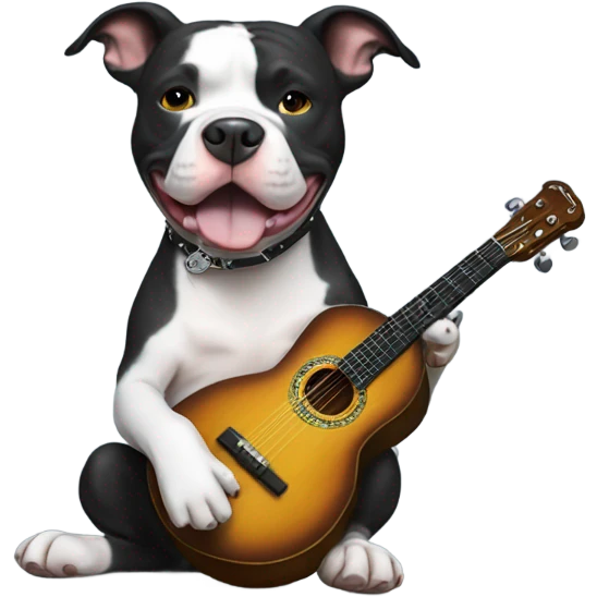 Black and white Pitbull playing banjo emoji
