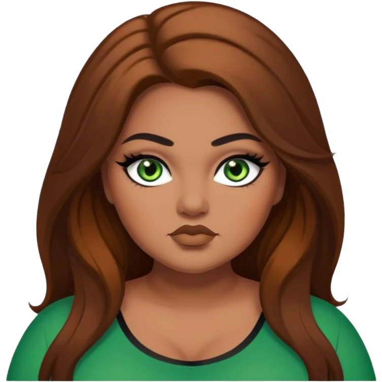 big plus size, long brown hair, baddie,pretty, makeup, black eyeliner, green eyes emoji