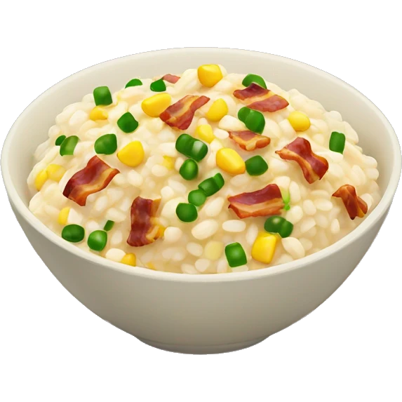 risotto with corn and bacon bits and green onions in a bowl emoji