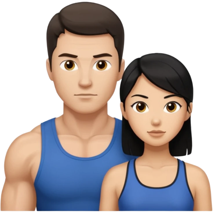 white dad with short brunette and in 30's  msucular. mom has long black hair and asian emoji
