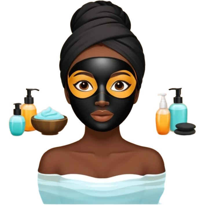 Lady with black face mask spa beauty full face relaxing emoji