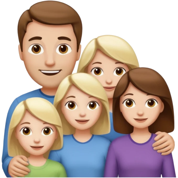 happy pale white  four person family with one brown hair dad, one brown hair mom, one blonde girl, and one brown hair girl emoji