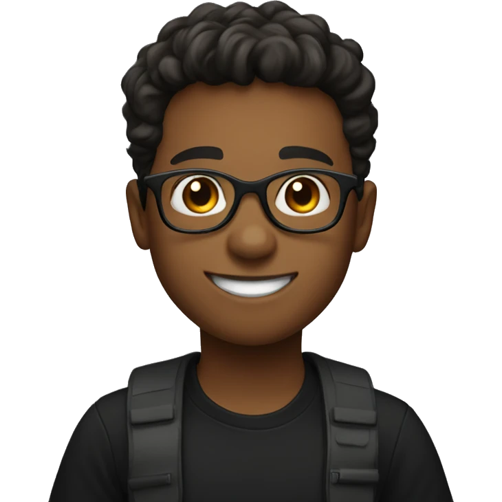 Brown boy with specs wearing black shirt and saying hi emoji