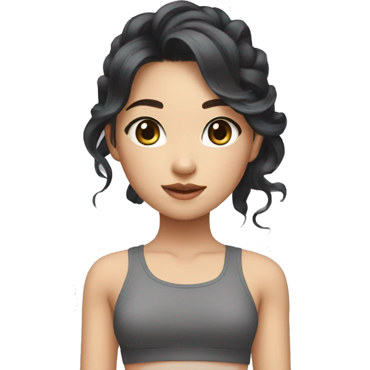 taiwanese girl with long black wavy hair with gray eyes in a crop top emoji