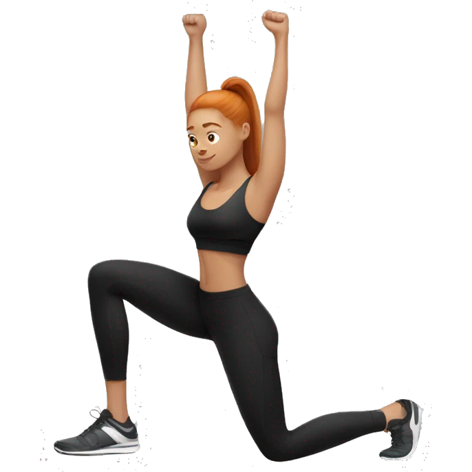 Ginger straight hair girl in black gym fit stretching  emoji