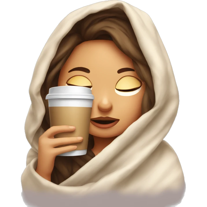 girl inside a blanket sipping coffee eyes closed emoji