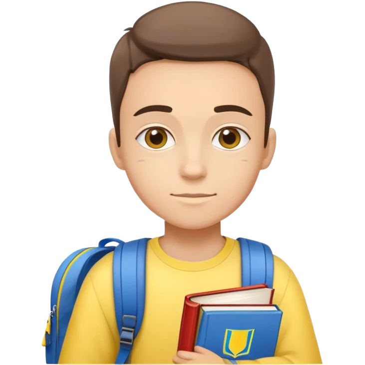 student with Ukrainian flag colors, backpack and books emoji