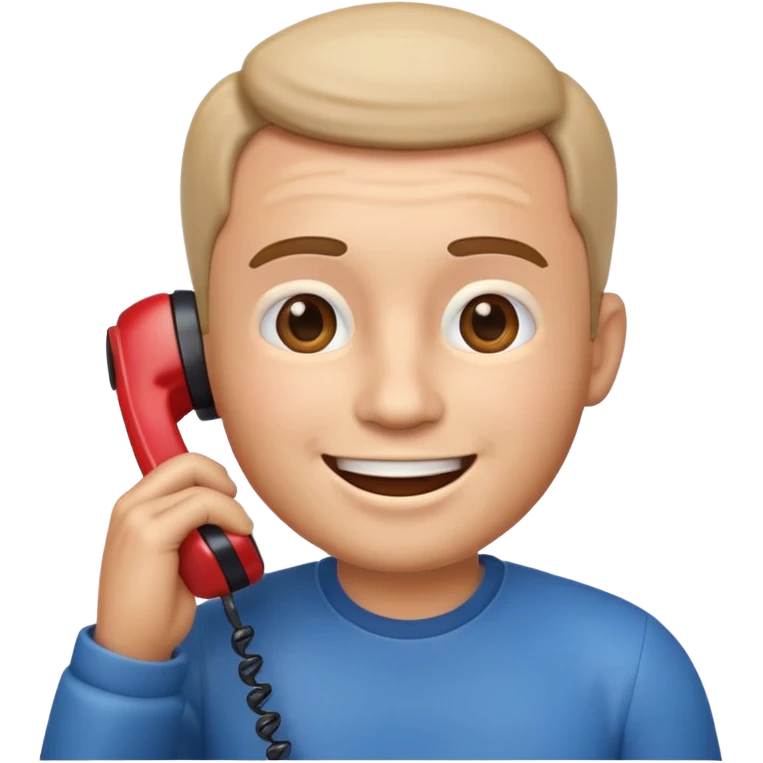 3D emoji style man talking on phone, holding a smartphone to his ear, smiling, rounded face, soft shading, glossy texture, Apple iOS emoji style, clean white background, centered, high detail, sticker style
 emoji