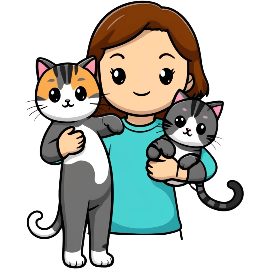 tan brown hair girl holding two black and grey striped cats emoji