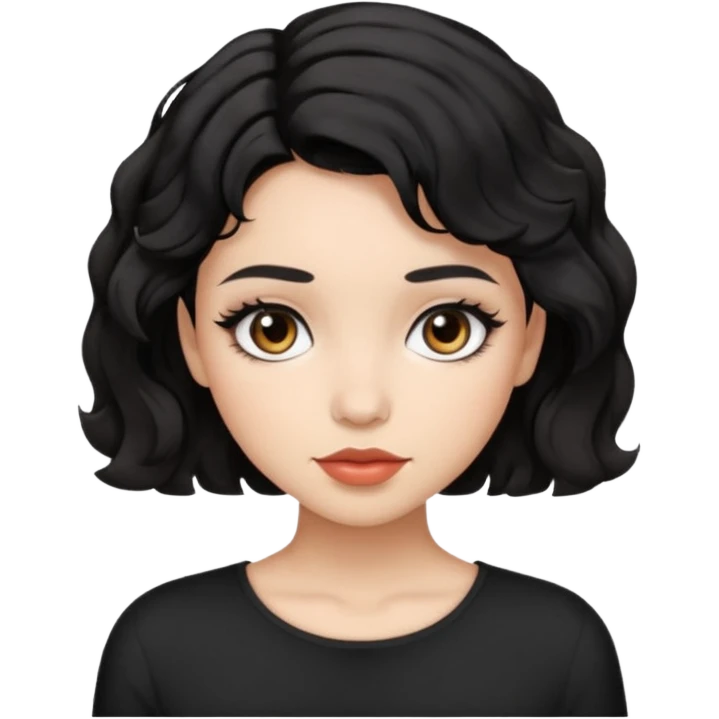 girl with black short wavy hair and with light makeup no lashes emoji