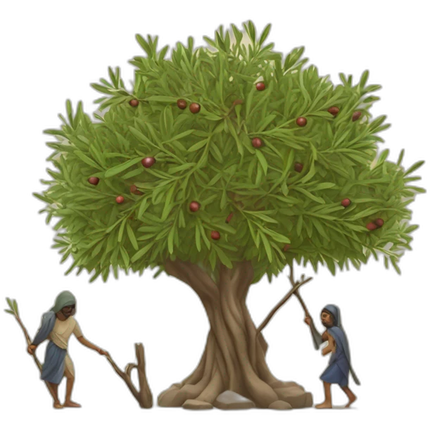 olive tree and refugees with a stick emoji