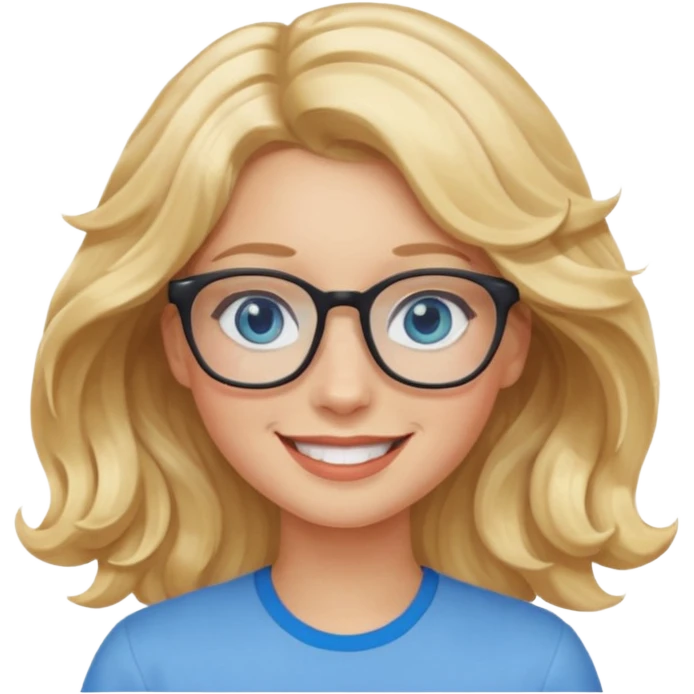 Wavy Blonde hair girl with blue eyes and glasses emoji