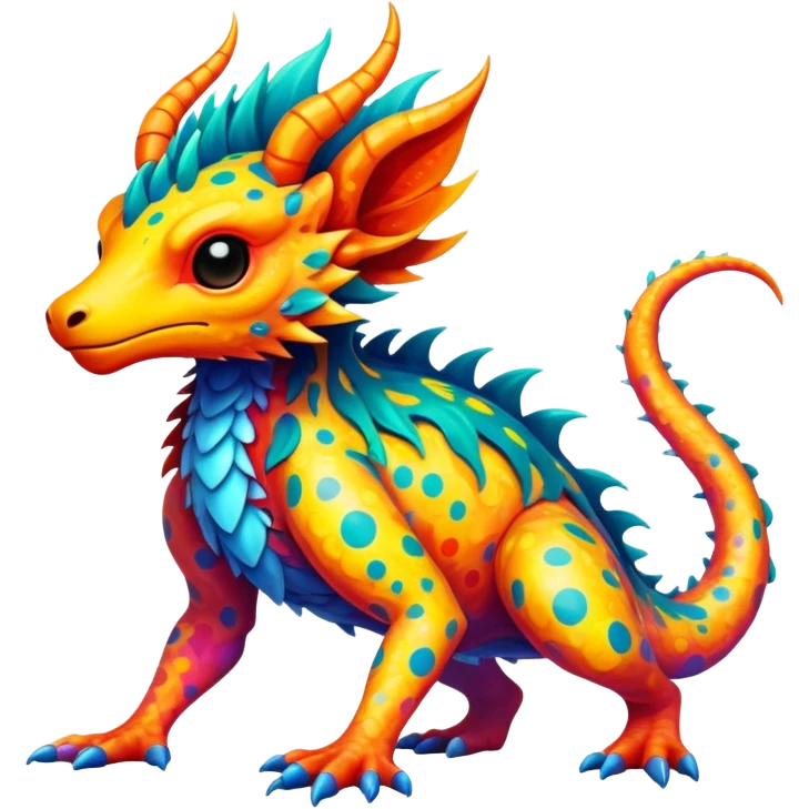 a vibrant colorful edgy vernid-fionbri-creature with splash patterns full body emoji