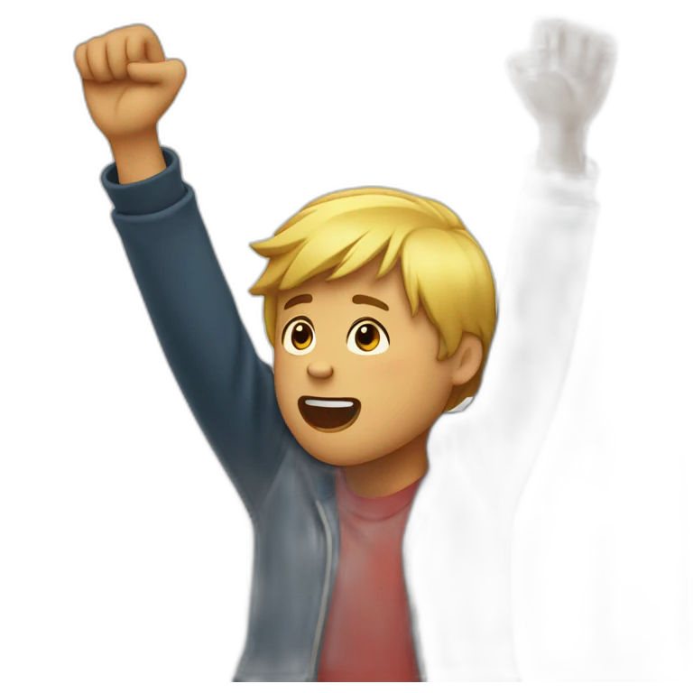 raising arms with a desperate face emoji