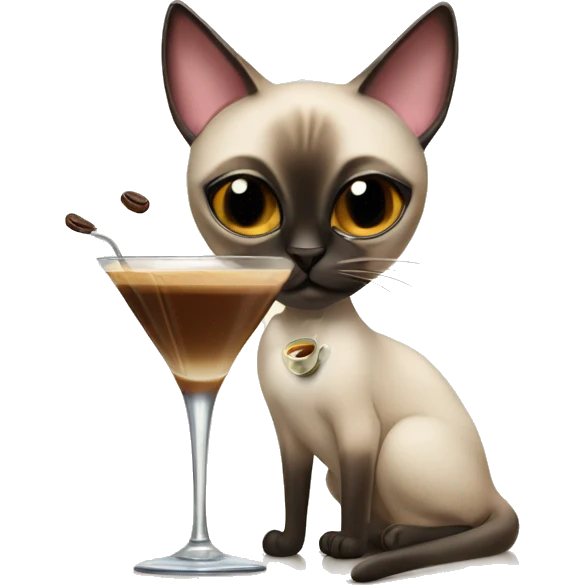 Siamese cat drinking espresso martini in a martini glass emoji