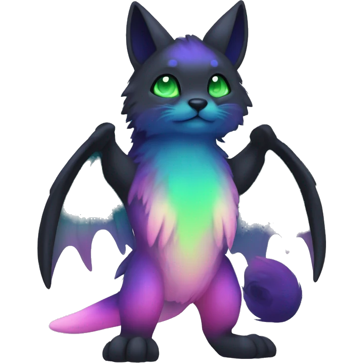 Cute cool black nebula fading green blue purple pink gradient animal hybrid Fakemon full body emoji