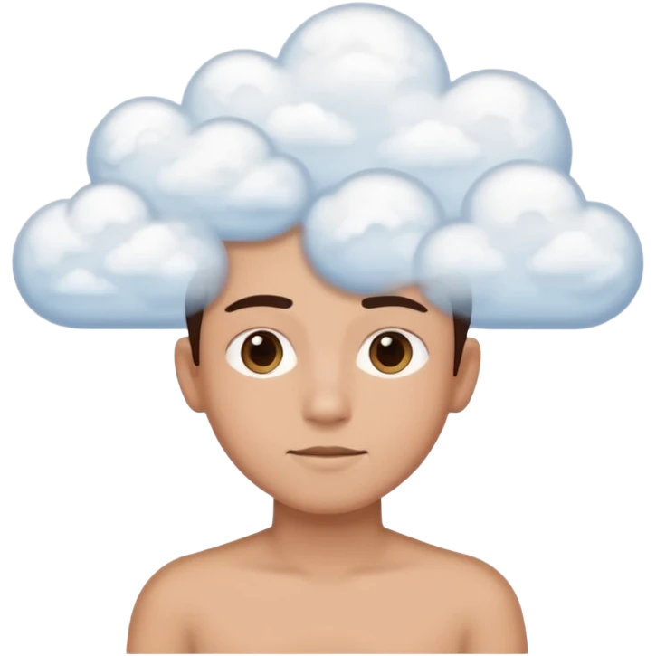 person from shoulders up, front view, composed of small clouds, bright and recognizable emoji