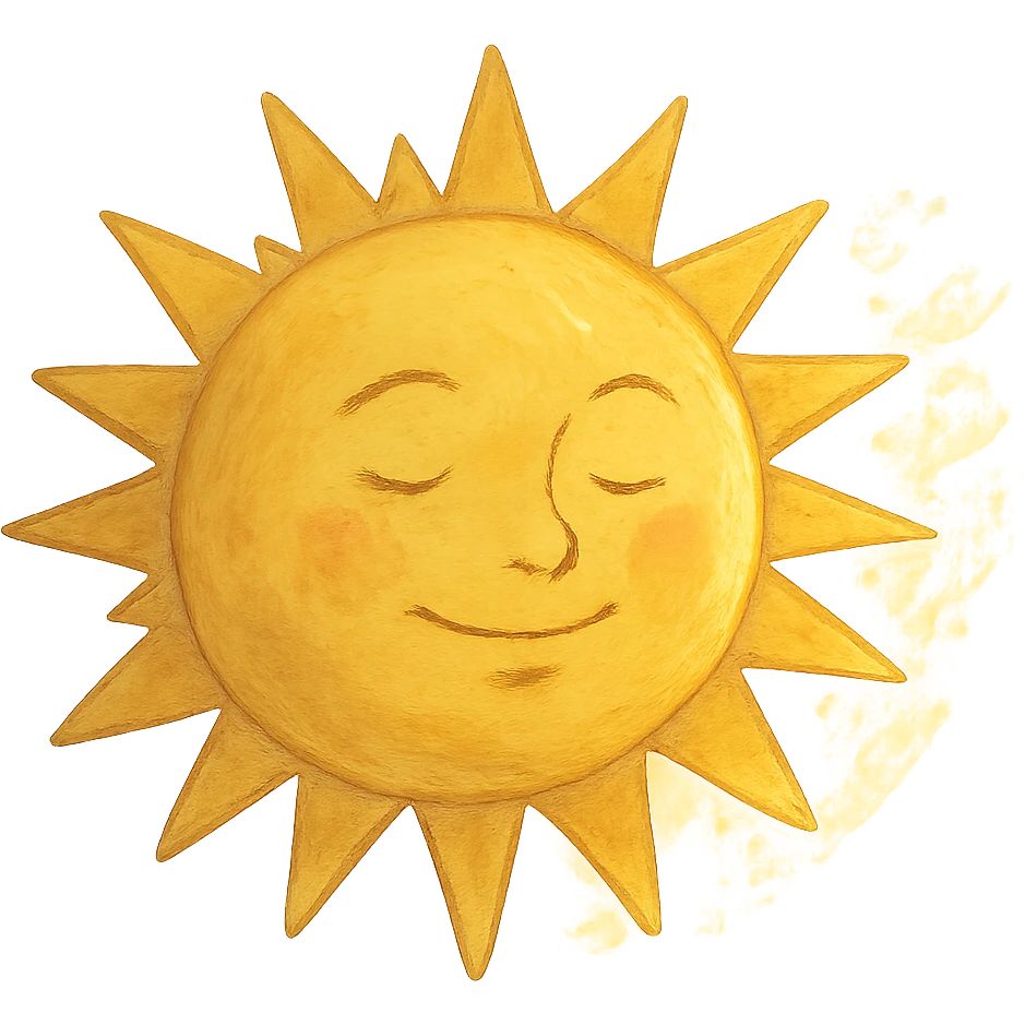 ghibli style sun with sunlight shining at its side emoji
