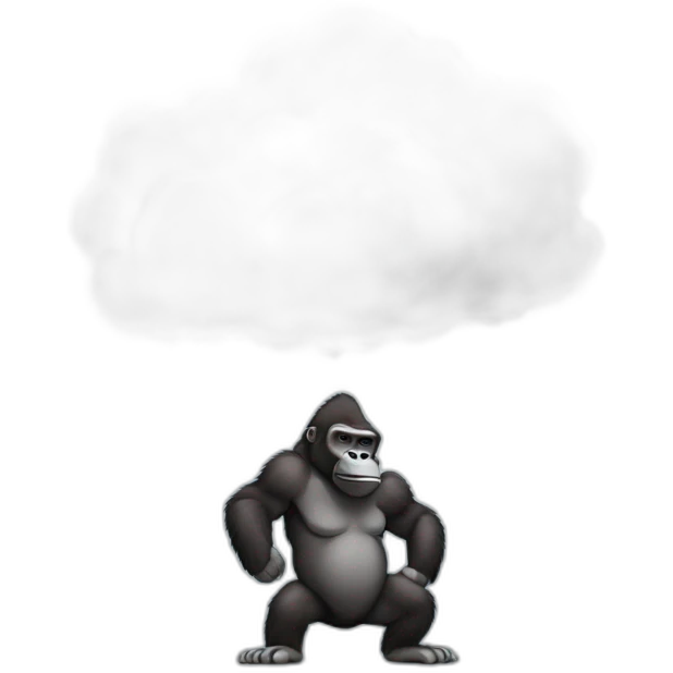 Gorilla body farting with big cloud in the back emoji