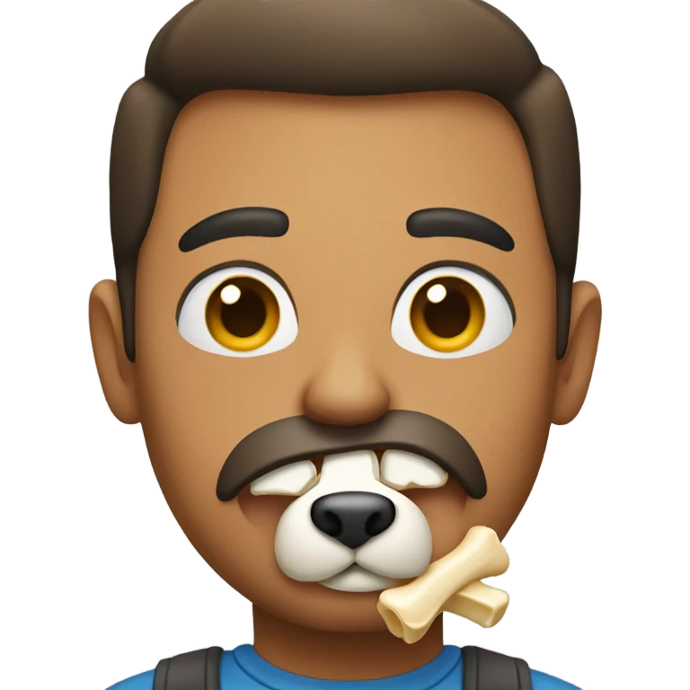 Guy with half a dog bone in his mouth emoji