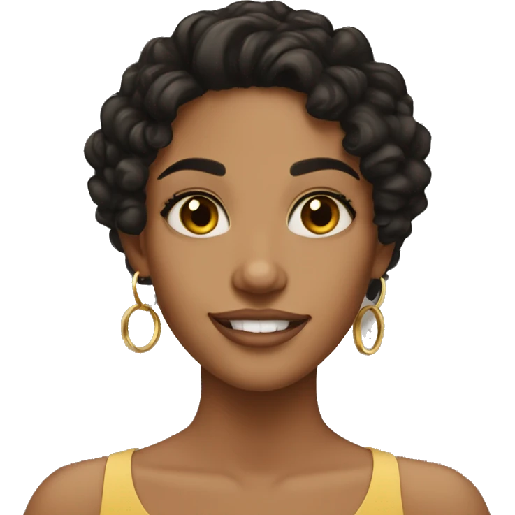 pretty tan girl with curly black hair and gold hoop earring  emoji