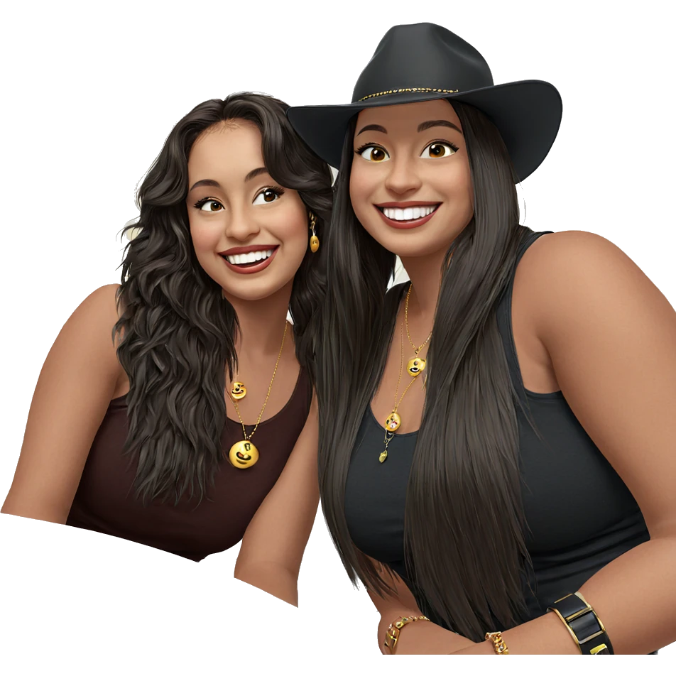 sisters smiling with jewelry emoji