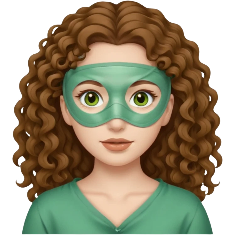 pale white girl with long brown curly hair green spa face mask  emoji