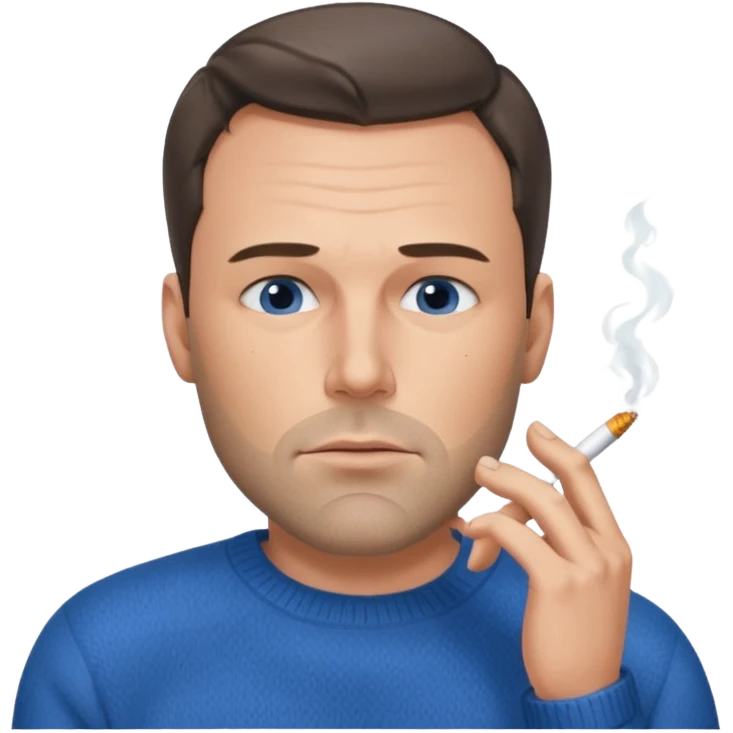 Ben Affleck looking tired holding a cigarette while wearing a blue sweater emoji