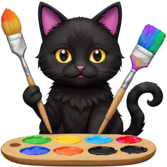 A black cat holding brushes and a colour pallete because he is an artist emoji