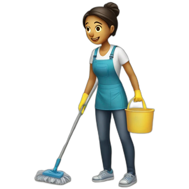 A woman cleaning a hostel dorm emoji