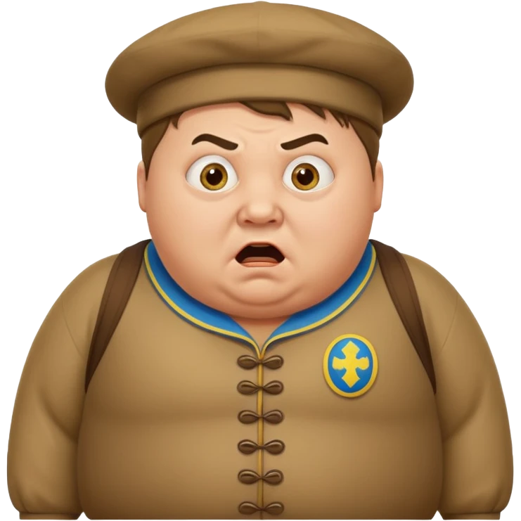 a chubby Ukrainian man in a realistic-style costume, terrified emoji