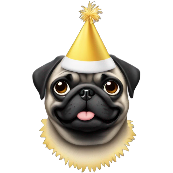 Black pug partying emoji
