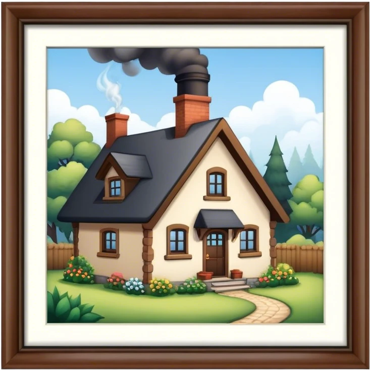 Cottage home with chimney smoking emoji
