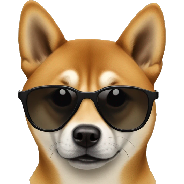 Brown and black shiba inu with black smoked sunglasses emoji