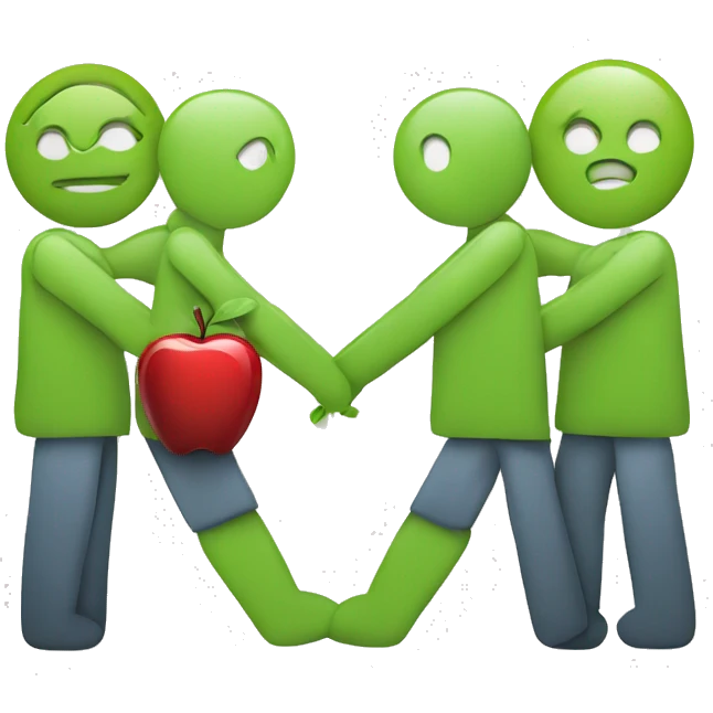 Android Logo holding hands with Apple Logo also holding hands with windows logo. In a triangle shape emoji