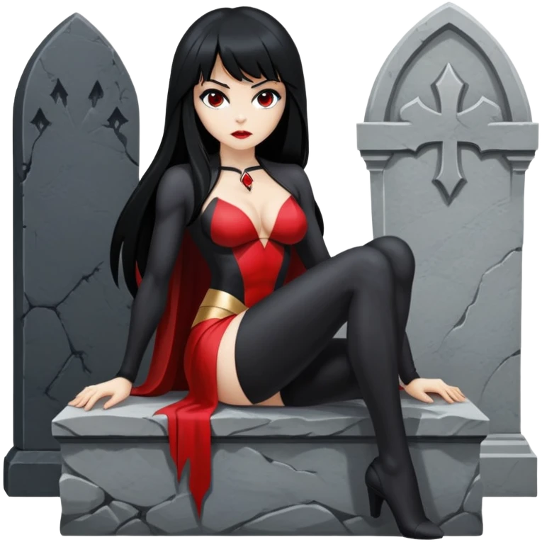 Vampirella sitting on a grave stone emoji