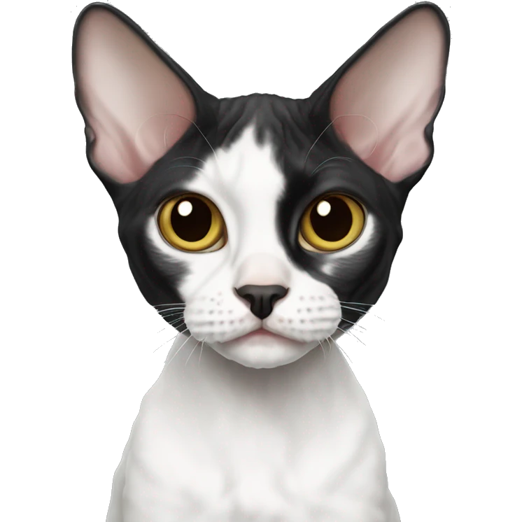 black and white Devon Rex cat with black nose emoji