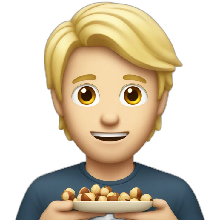 Blond man eating hazelnuts emoji