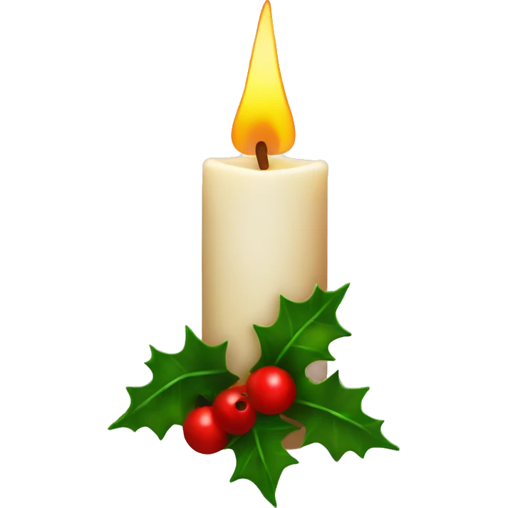 A glowing candle surrounded by holly and berries emoji