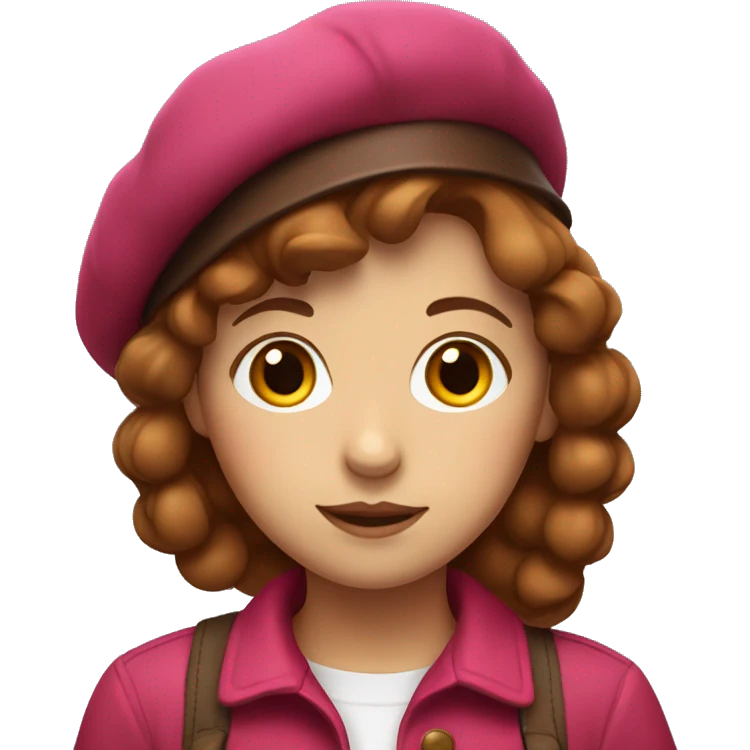 girl with raspberry colored beret with brown hair emoji