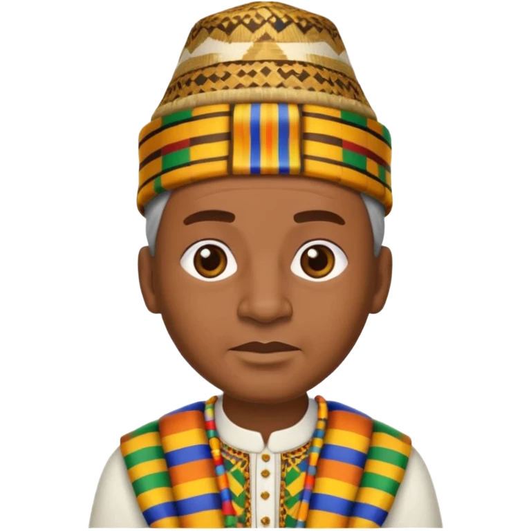 Create an emoji of an old African king wearing kente cloth and white shirt with an african kufi hat emoji