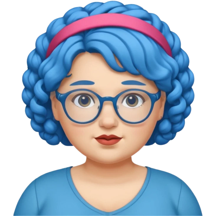 curly fat woman with blue hair and glassess and headband emoji