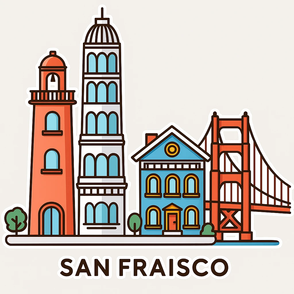 Add Golden Gate Bridge to San Francisco in sticker style emoji