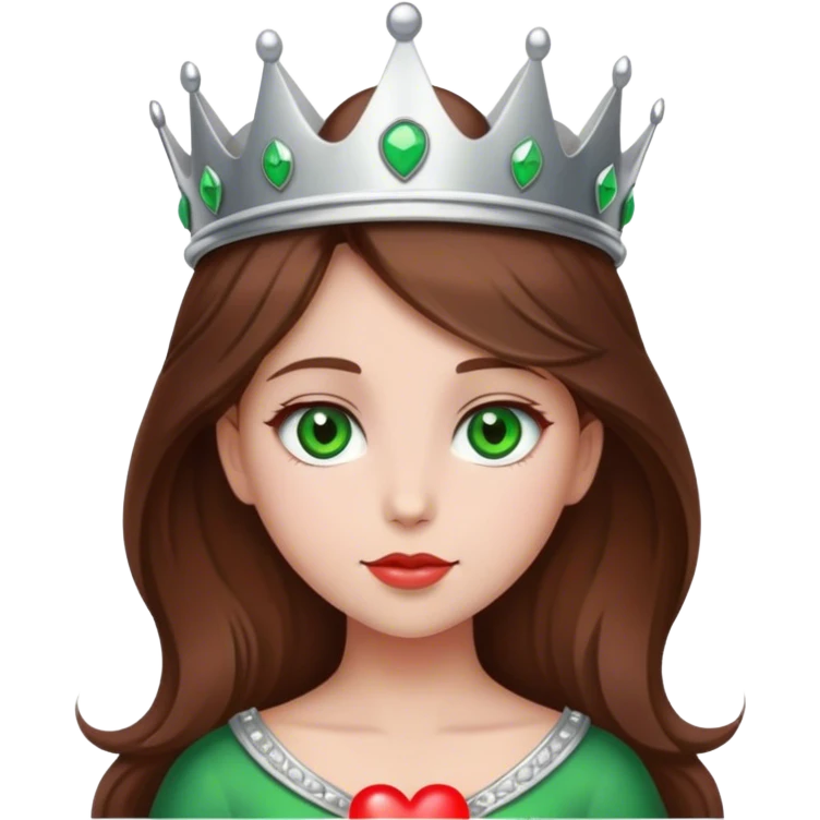 heart Girl with brown hair, green eyes, silver crown and red heart emoji