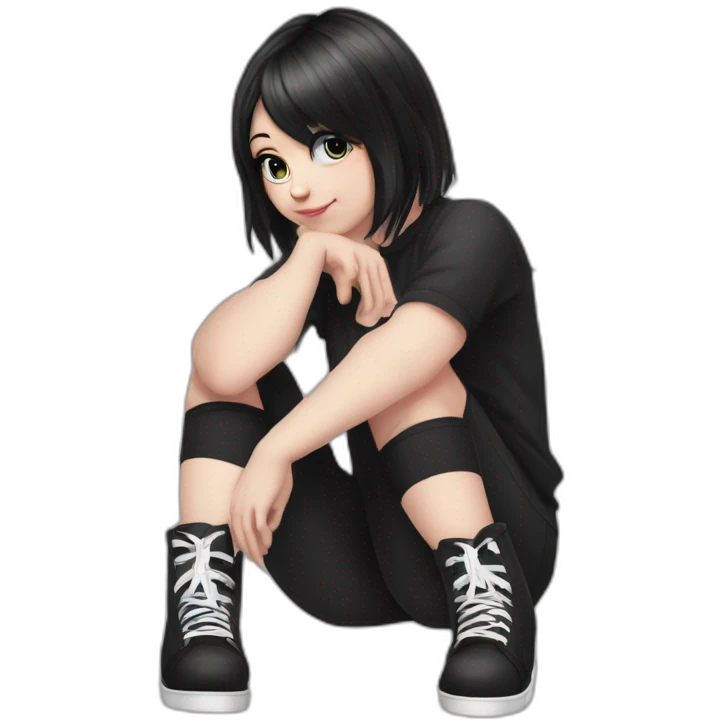 Full body curvy emo girl sits on the floor черная юбка белые трусики рваные полосатые чулки emoji